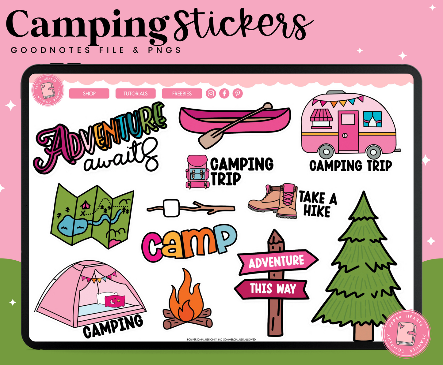 Girly Girl Camping Digital Stickers