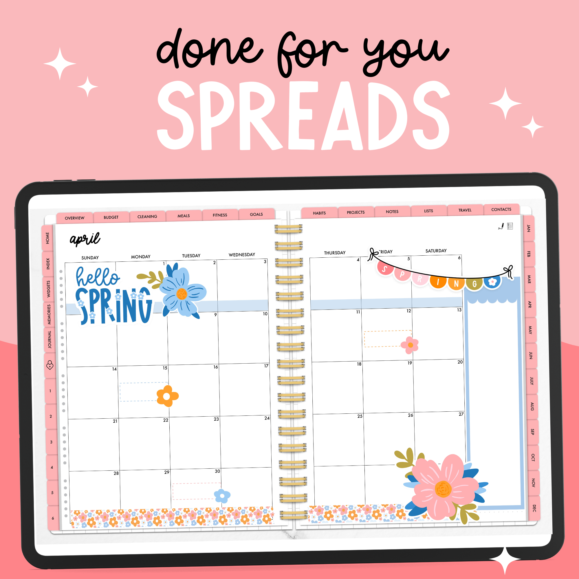 Spring Open Diary Hello Spring Monthly DFY Spread - Landscape – Paper Hearts Planner Co.
