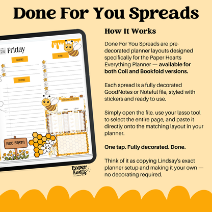 Honeybee 1 Page Daily Done For You Spread - GoodNotes Only