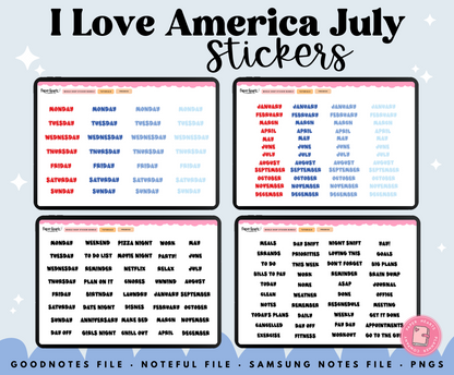 I Love America July Stickers