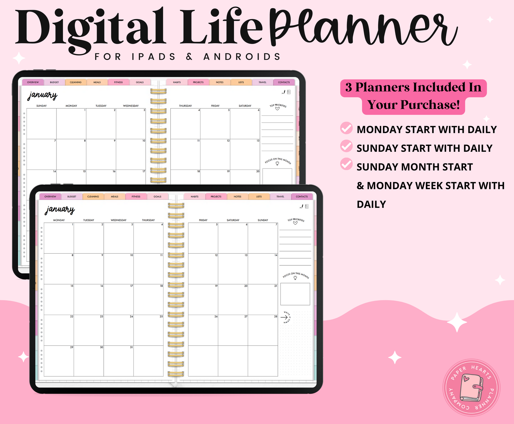 2024 Pastel Digital Life Planner – Paper Hearts Planner Co.