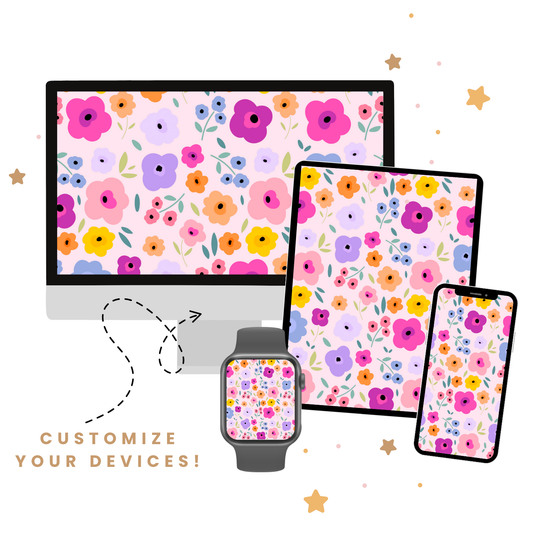 Pink & Purple Flowers Wallpaper Set