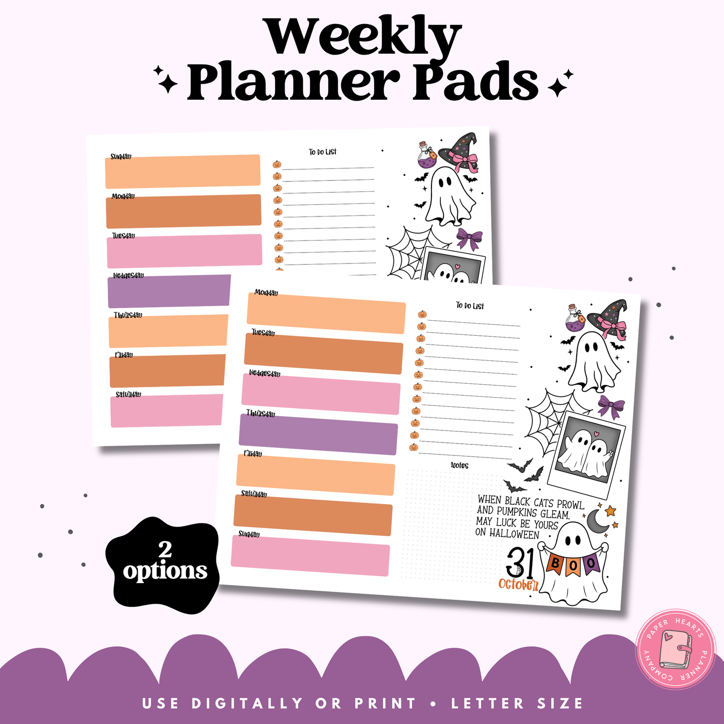 Spooky October Weekly Colorful Planner Pad
