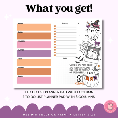 Spooky October Weekly Colorful Planner Pad