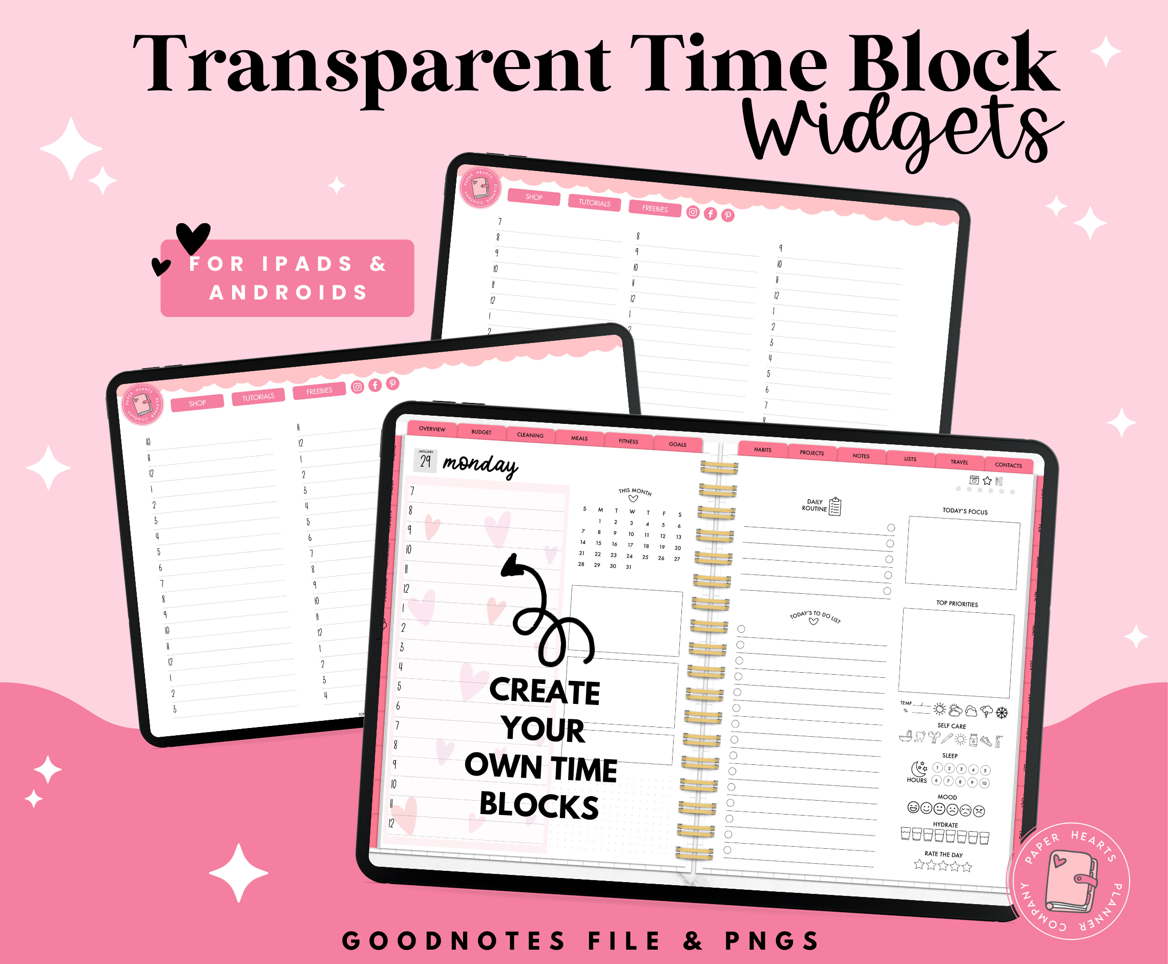 Transparent Time Block Widgets – Paper Hearts Planner Co.