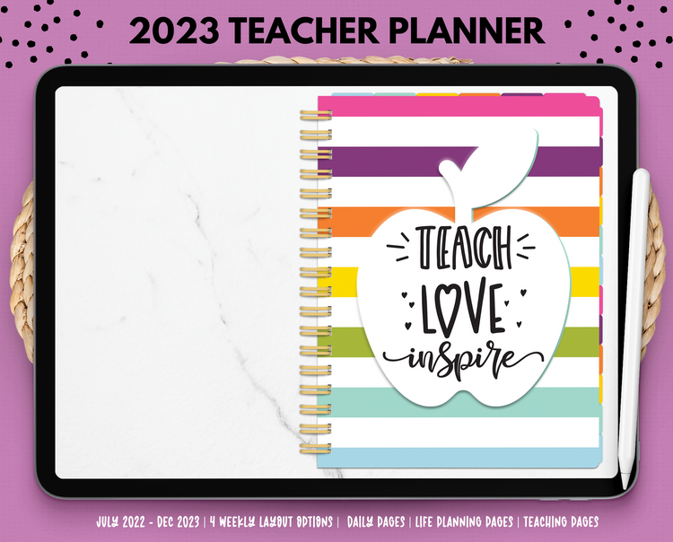 2023 Rainbow Stripes Teacher Planner