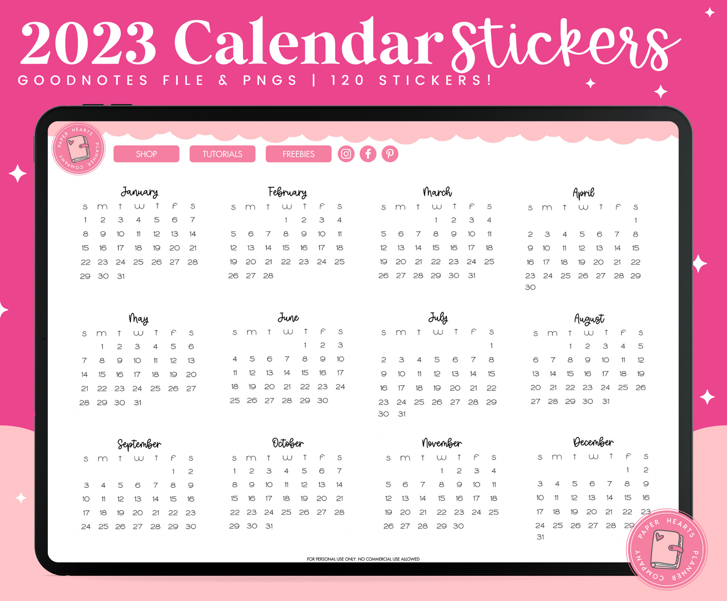 2023 Calendar Stickers