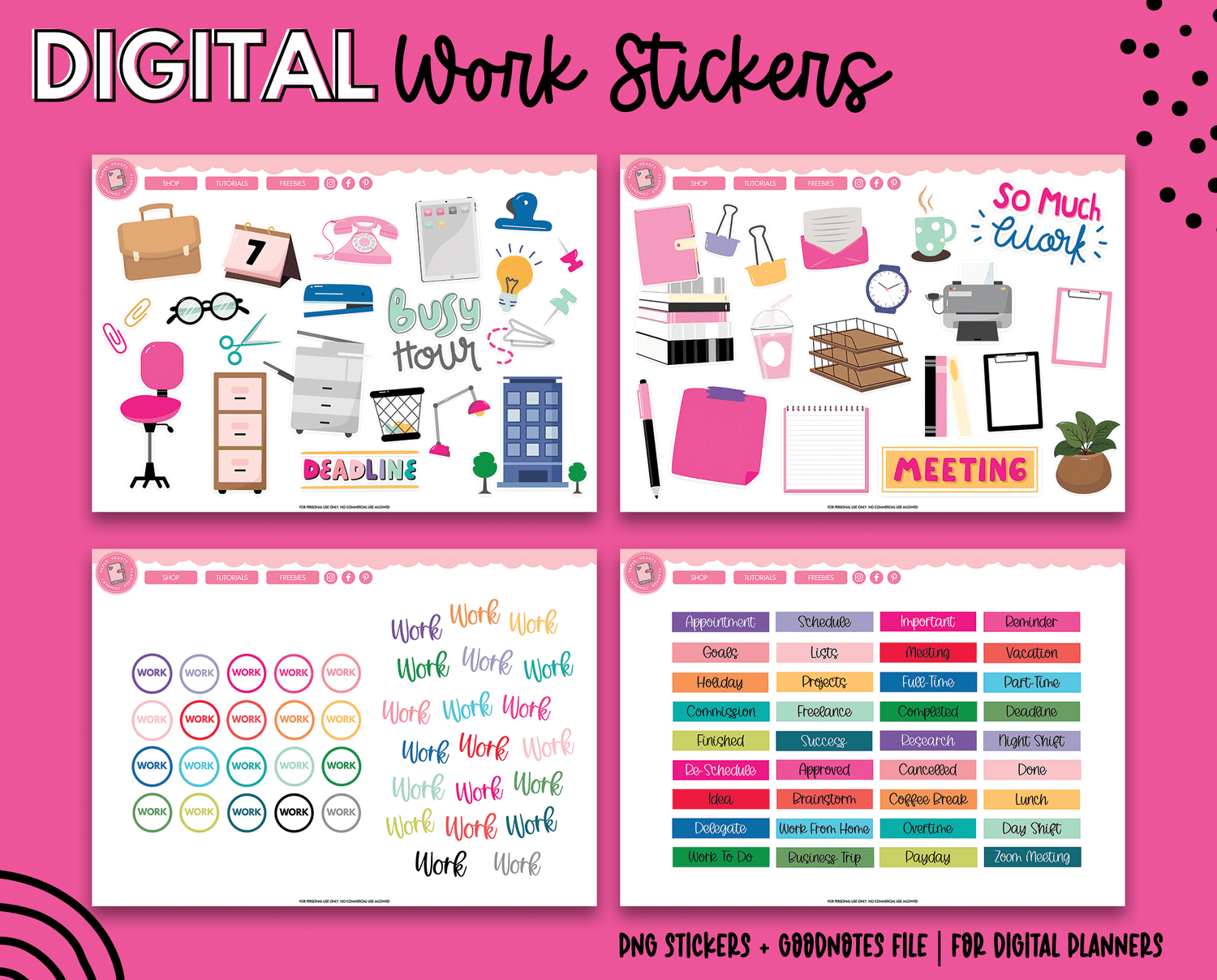 Work Digital Stickers β Paper Hearts Planner Co.