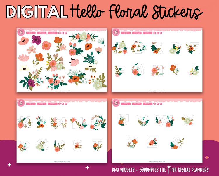 Hello Floral Digital Stickers