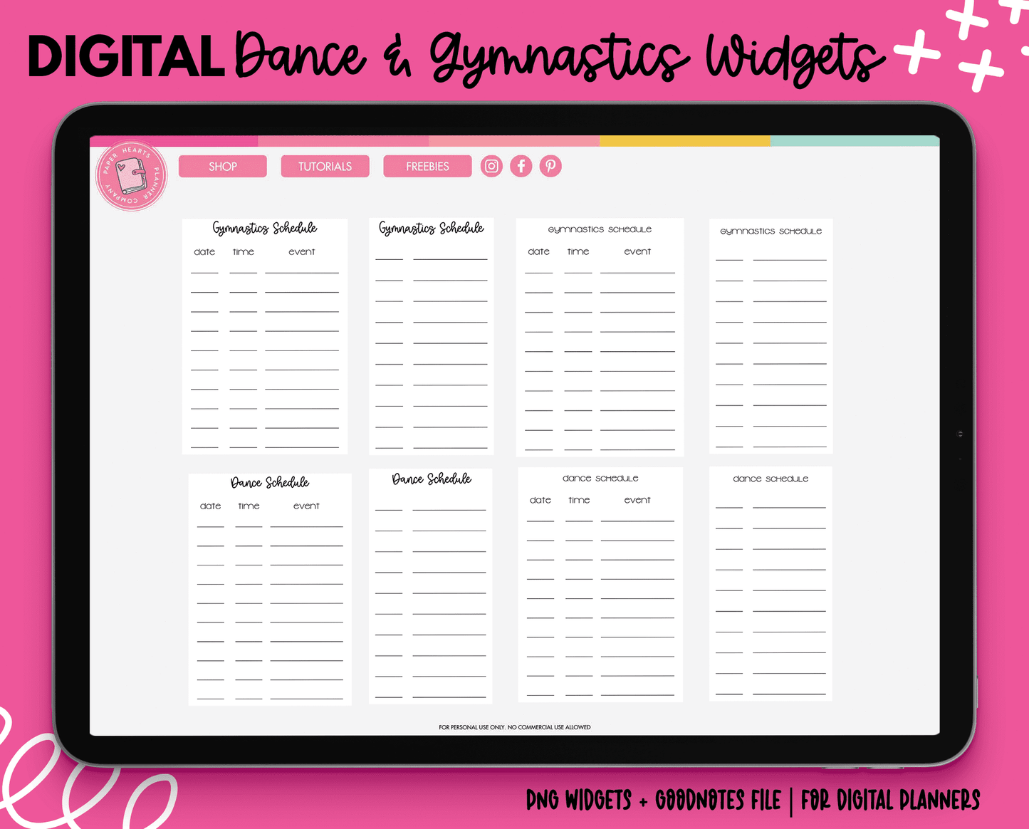 Dance & Gymnastics Schedule Widgets