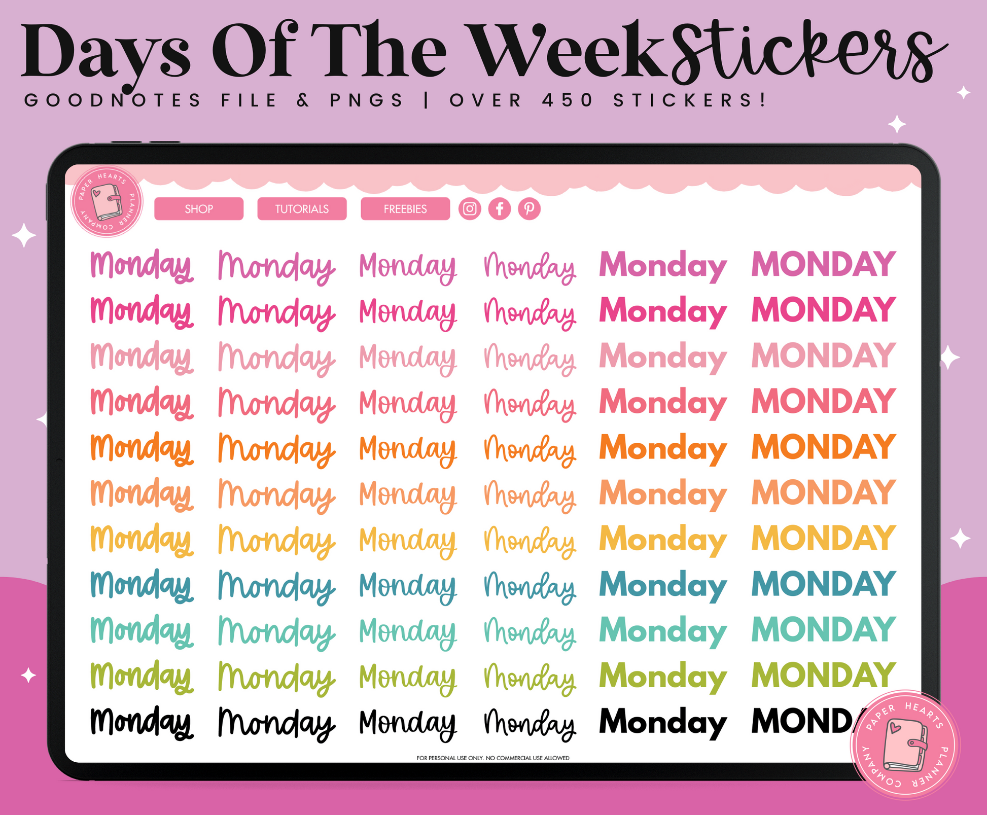 Days Of The Week Stickers – Paper Hearts Planner Co.