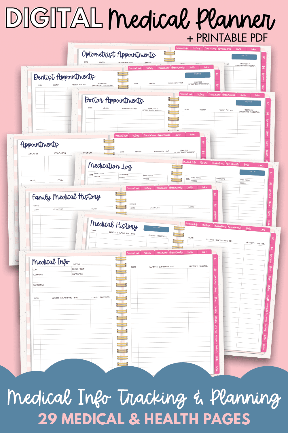 Planner Medical Insert Digital Medical Planner with Printable Version – Paper Hearts Planner Co.