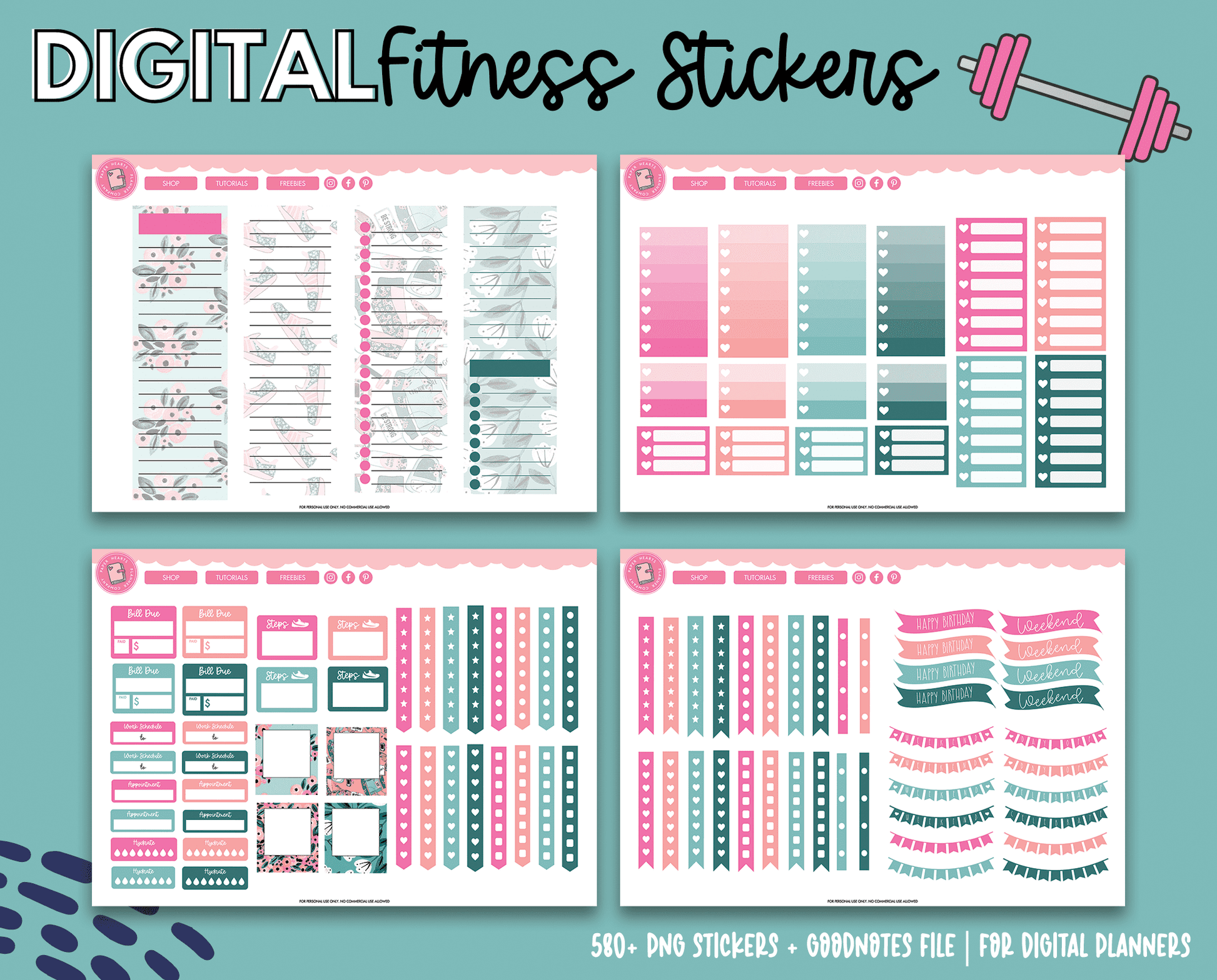 Fitness Digital Planner Stickers – Paper Hearts Planner Co.