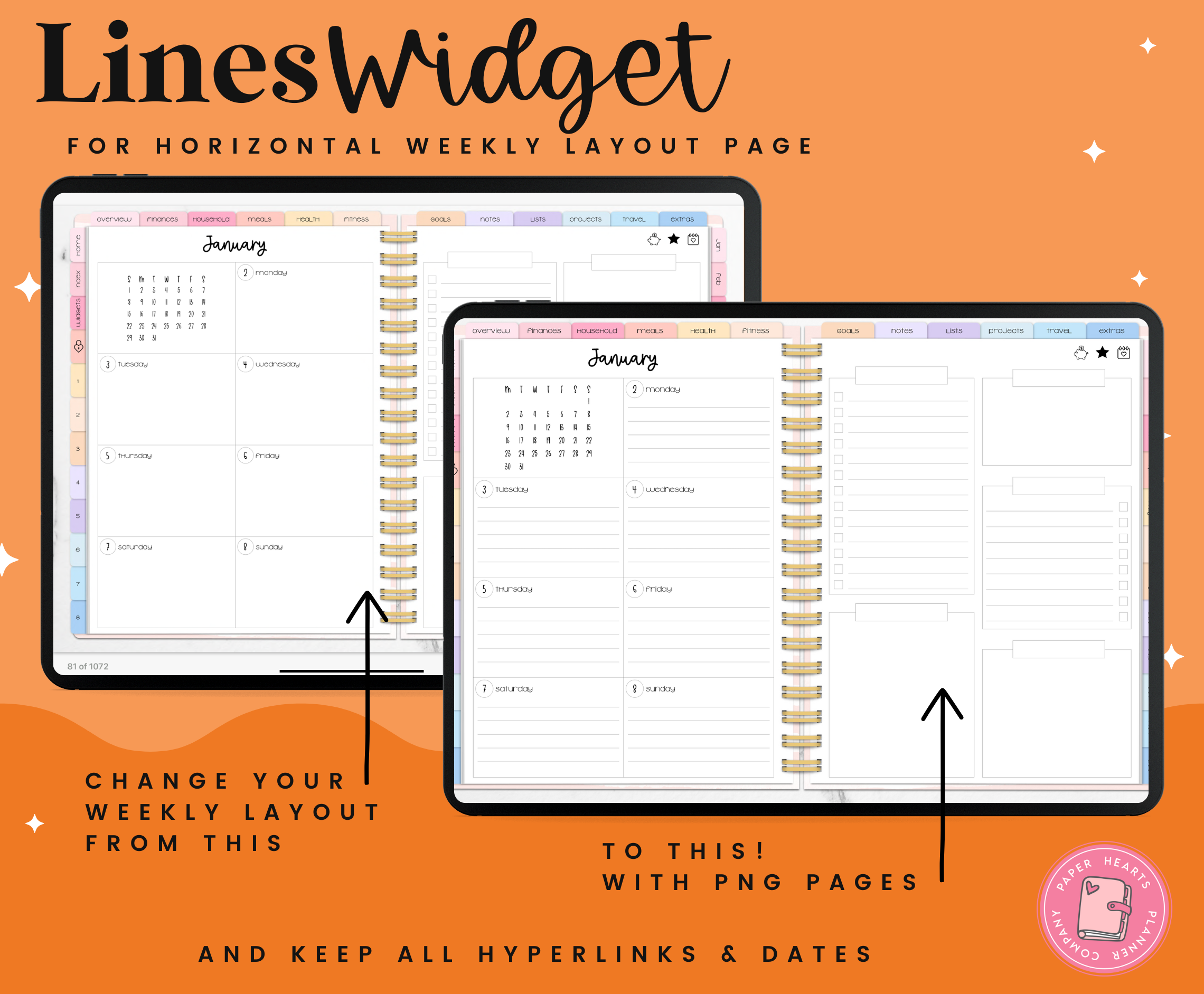 Week Widgit Transparent Lines Horizontal Week Widget Layout – Paper Hearts Planner Co.