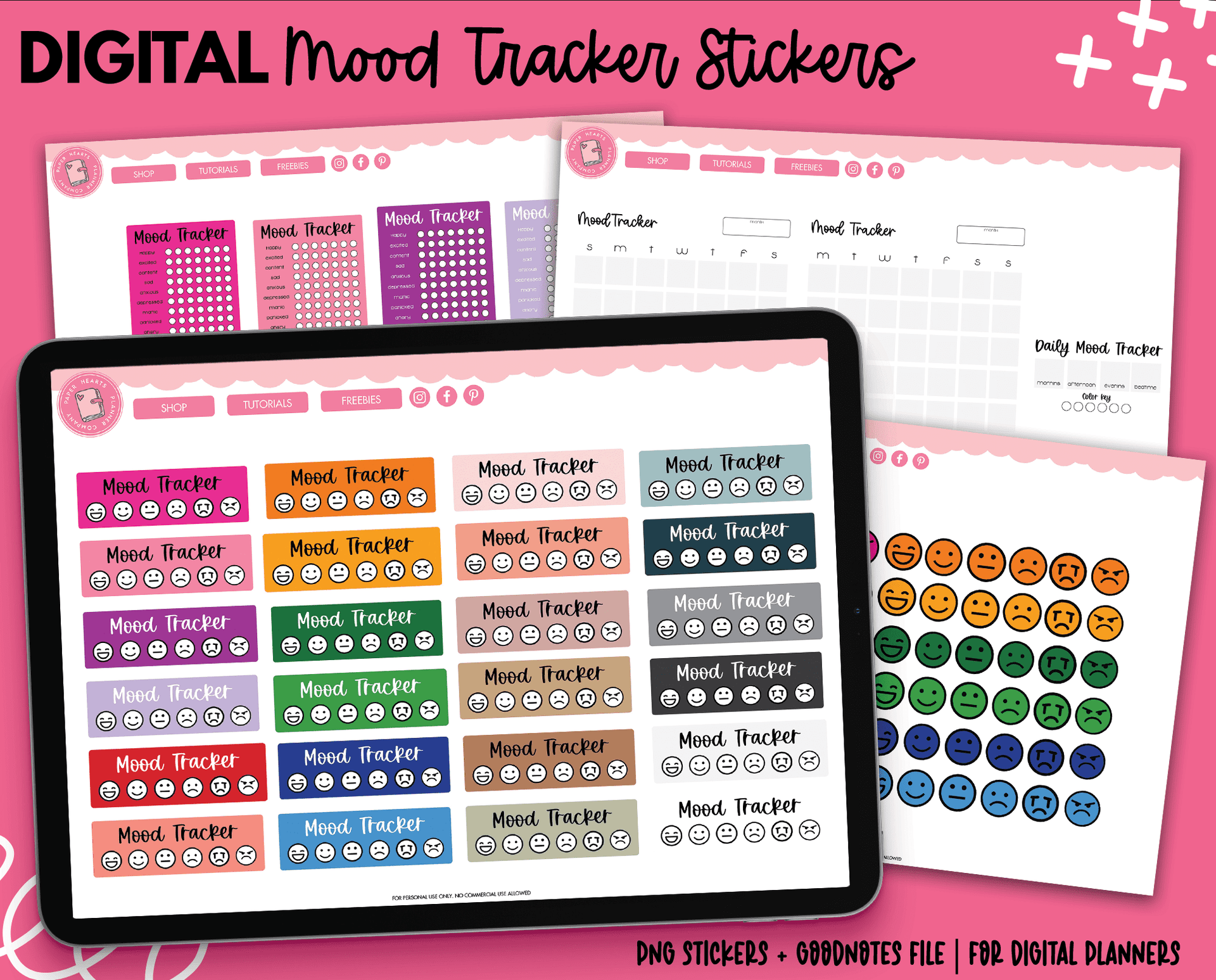 30 Mood Tracker, Digital Journal Stickers, Printable Sticker Sheet