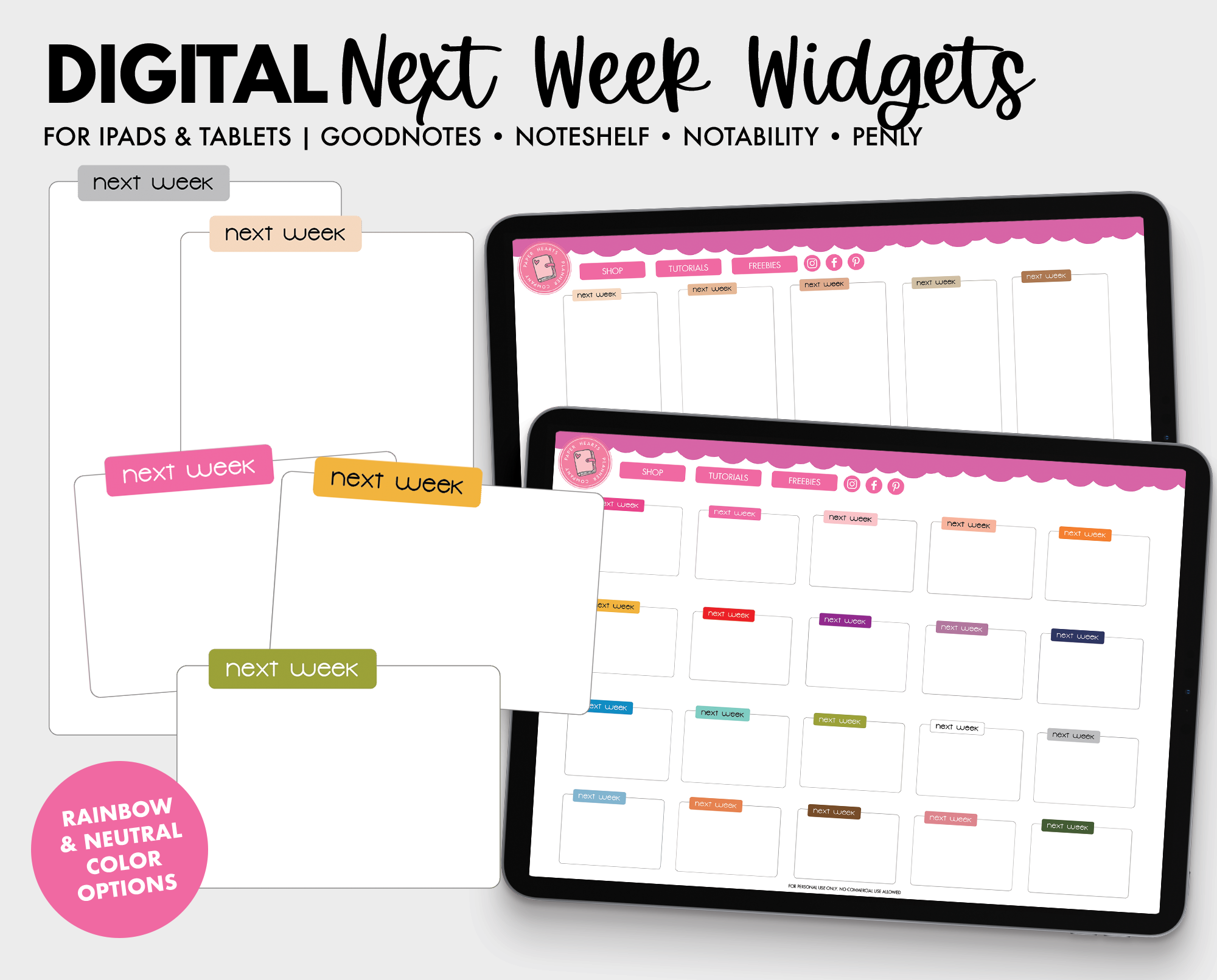 Widget Weekdays Next Week Widgets – Paper Hearts Planner Co.