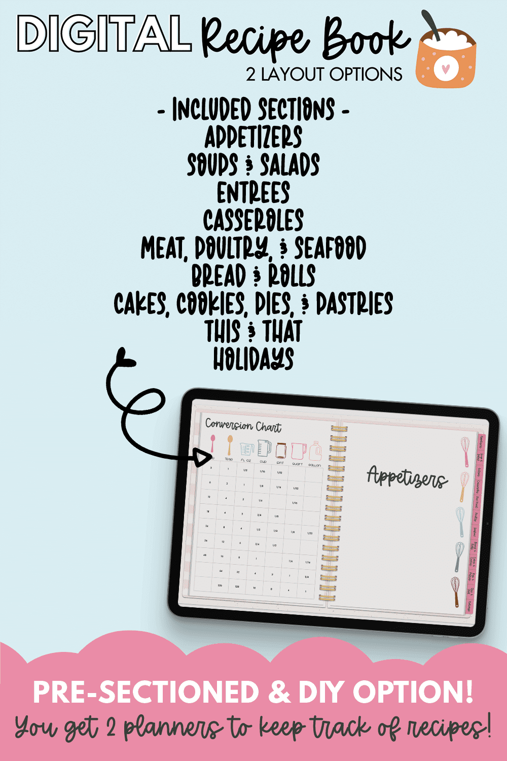 Digital Recipe Book for Goodnotes, Notability, Digital iPad Recipe Journal,  Digital Cookbook, Digital Meal Planner, Recipe Book Template 