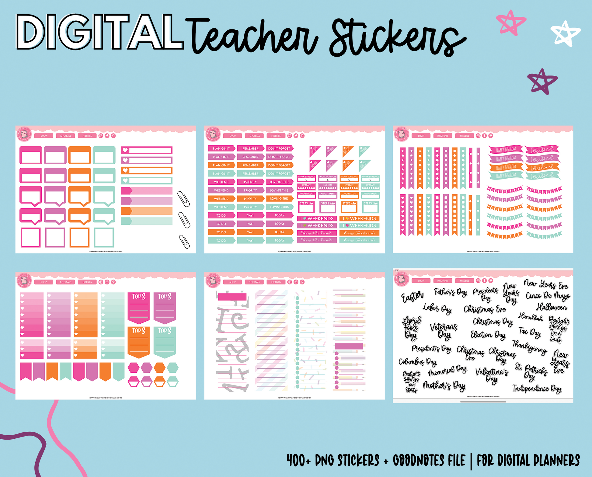 Digital Teacher Stickers – Paper Hearts Planner Co.