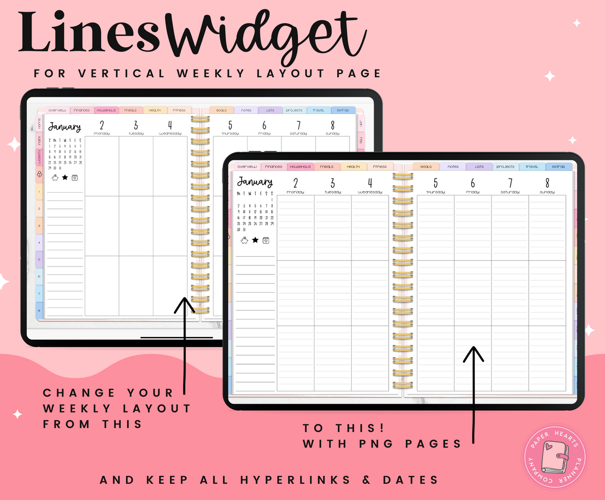 Transparent Lines Vertical Week Widget Layout – Paper Hearts Planner Co.