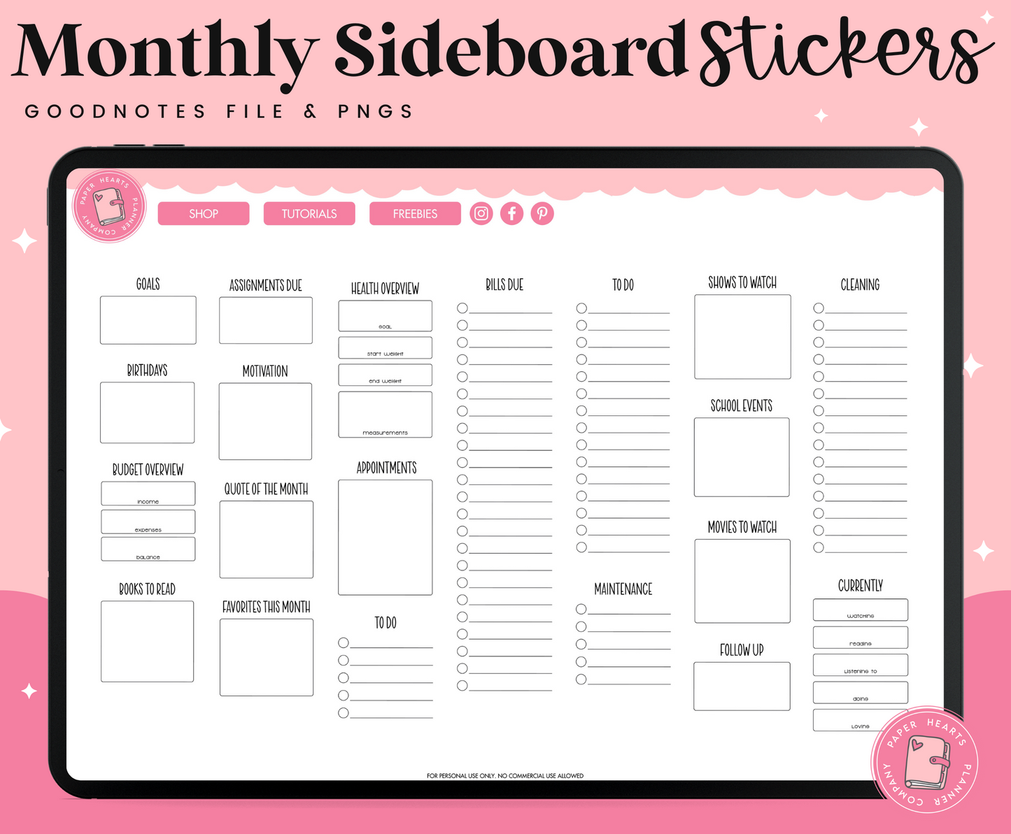 White Stackable Monthly Sidebar Stickers