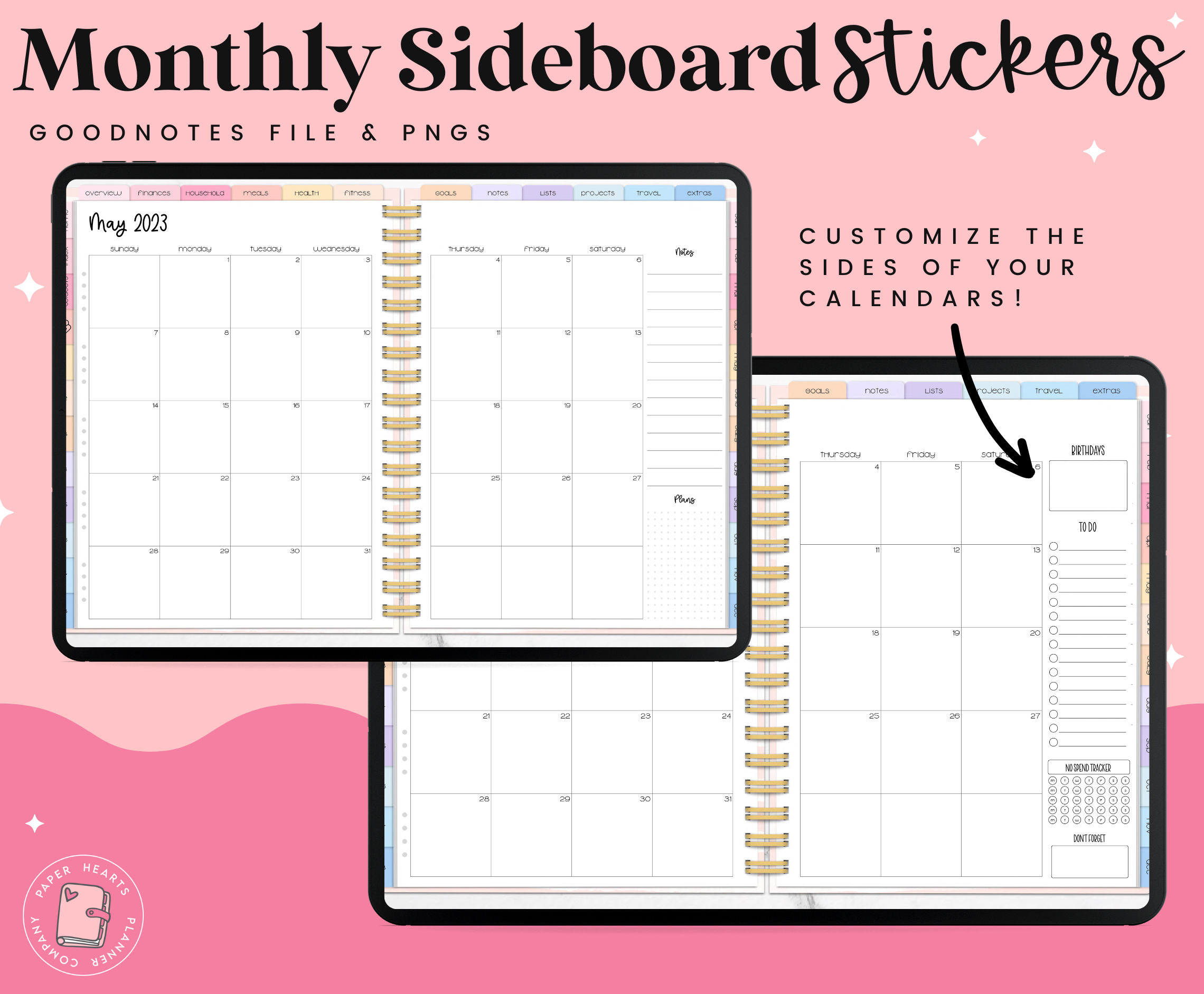 Sidebah Sticker White Stackable Monthly Sidebar Stickers β Paper Hearts Planner Co.