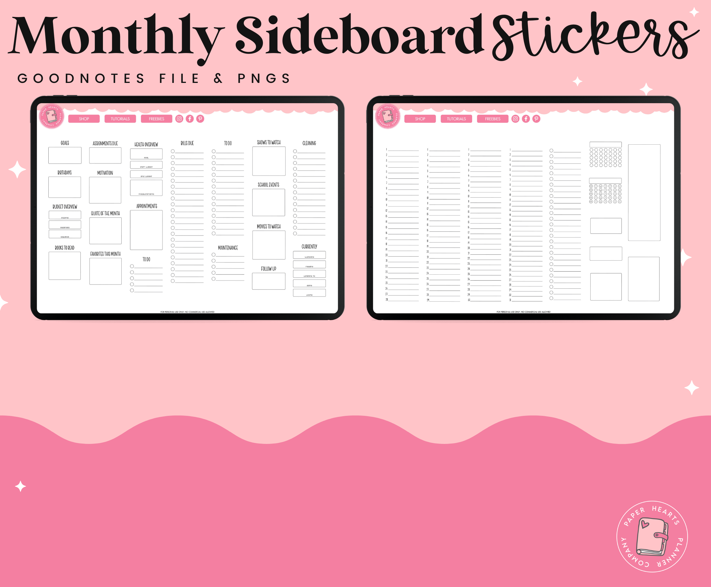 Sidebah Sticker White Stackable Monthly Sidebar Stickers β Paper Hearts Planner Co.