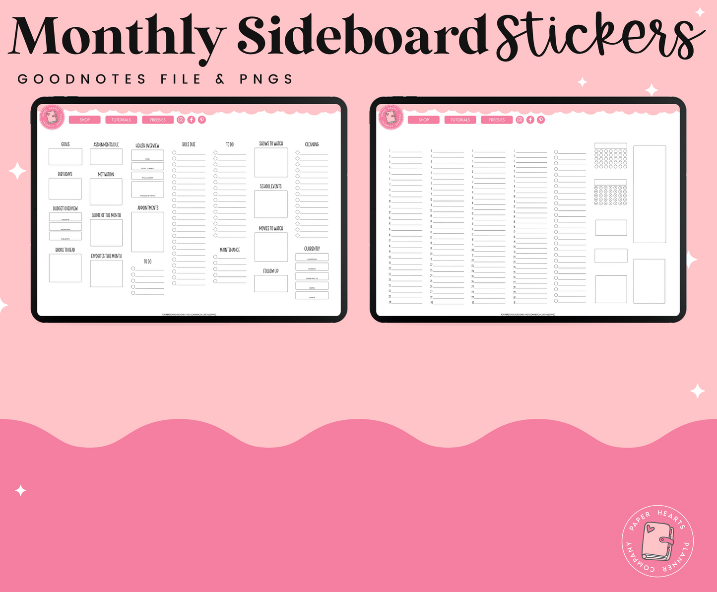 White Stackable Monthly Sidebar Stickers